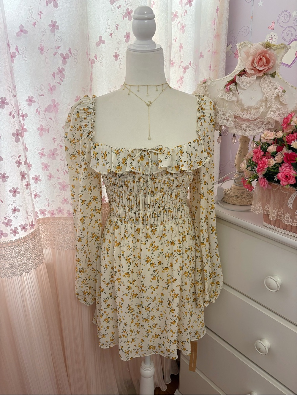 Reformation Morris Mini Dress Yellow Floral